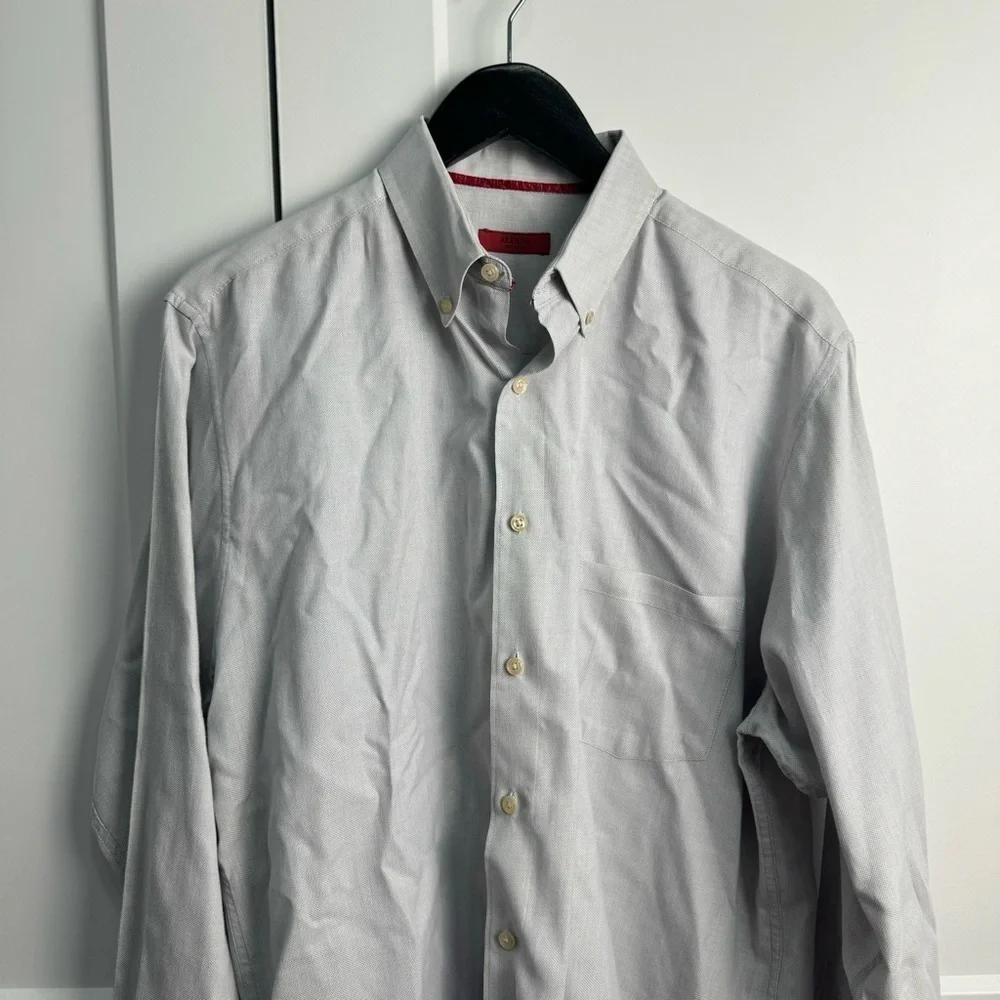 Alfani Men's Fitted Dress Shirt Button Front Button Up Gray Size Large 16
